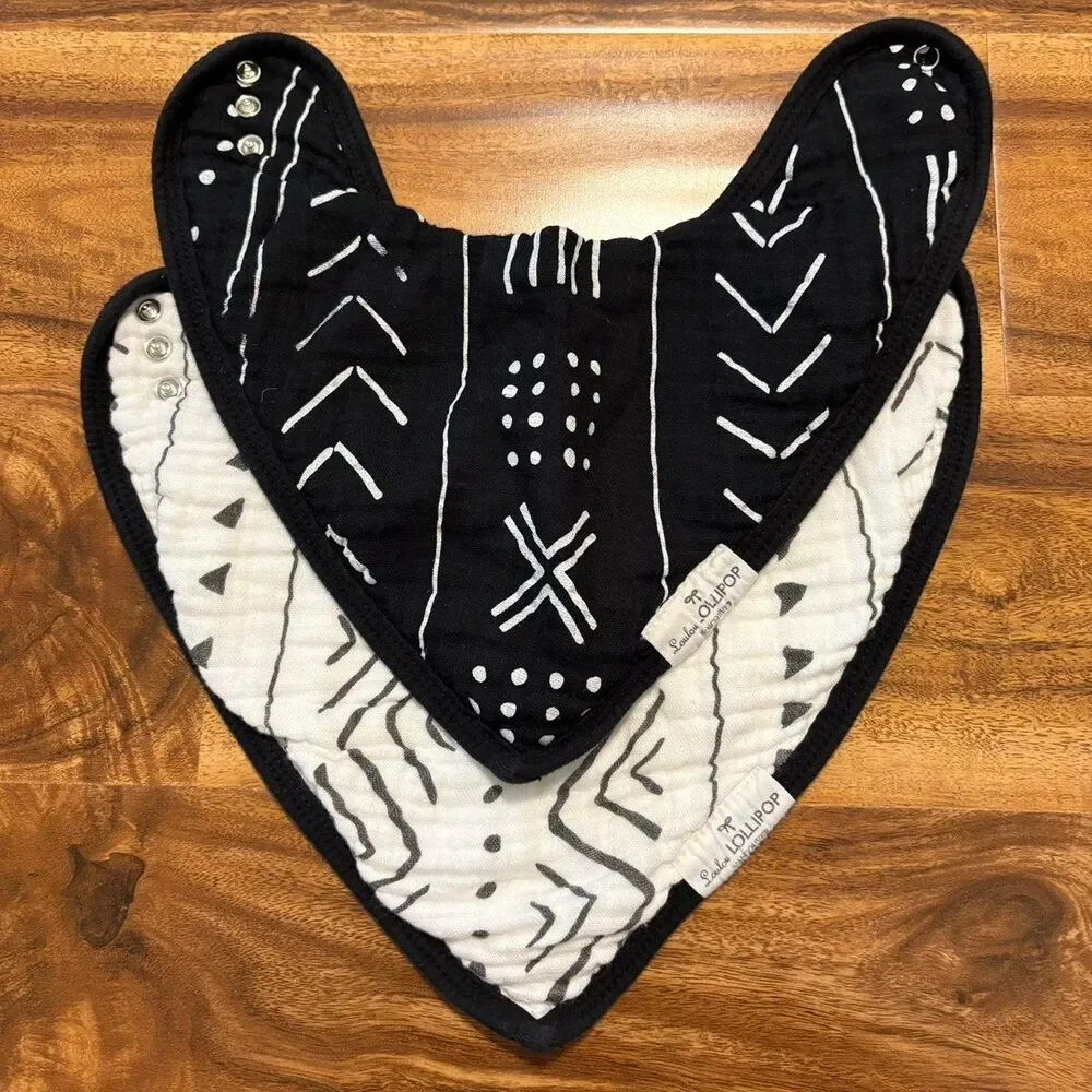 LouLou Lollipop Muslin Bandana Bibs, Black and White